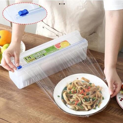 2/1PCS Plastic Wrap Dispensers Adjustable Kitchen Food PE Cling Film Cutter Film Storage Box Plastic Wrap Cutting Organizer