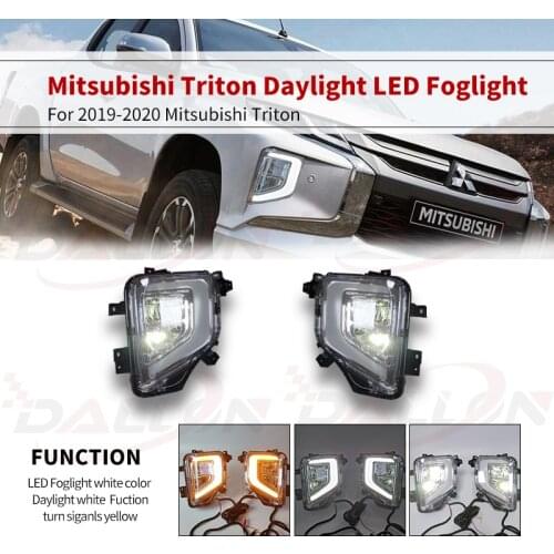 2PCS Car LED DRL Daytime Running Lights Fog Lamp Cover with Yellow Turn Signal Lamp For Mitsubishi Triton L200 2019 2020
