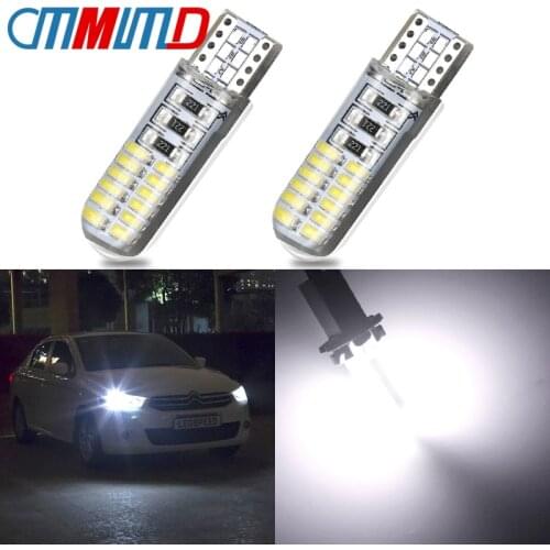 2PCS Car Interior lights Wedge Door Instrument Side Bulb Lamp T10 W5W 24 SMD 194 501 3014 LED car Silica Gel marker lamp DC 12V