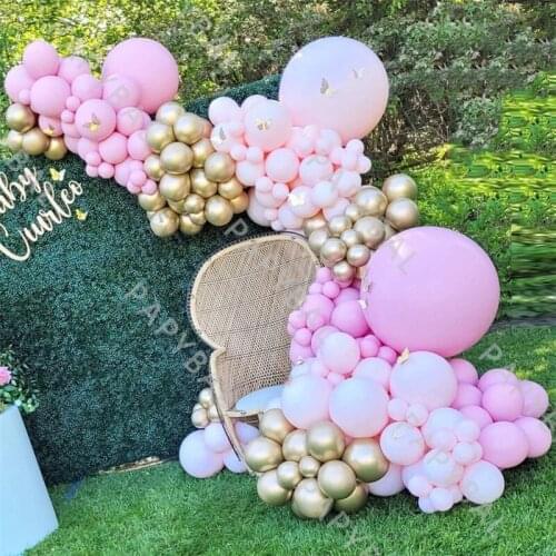 205Pcs Baby Pink Wedding DIY Balloons Set Arch Garland Kit Chrome Metallic Gold Baloon Bridal Shower Birthday Party Decors Globo