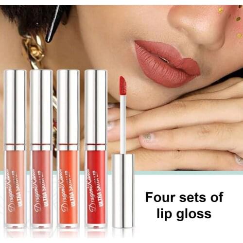 4Pcs/ Set 2ml Fashionable Matte Liquid Lipgloss Vibrant Color Longwearing Non-Sticky Cosmetics Matte Liquid Lipgloss Kit