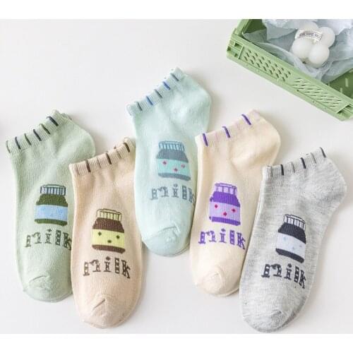 5 Pairs Lot Ladies Girls Youth Cotton Letter Funny Ankle Sport Athletic School Short Ankle Socks Gift