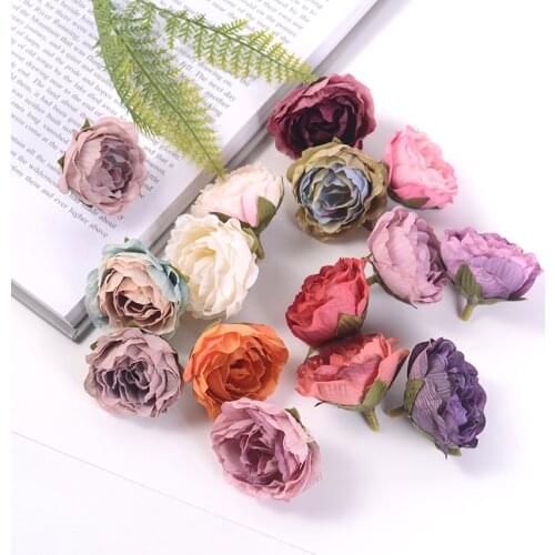 5pcs 4cm Silk Peony Artificial Flower Head Wall Wedding Bridal Decor DIY Scrapbooking Wreath Gift Home Decoration Fake Flower