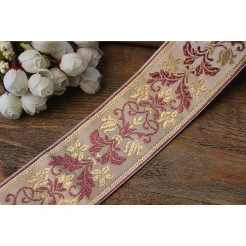 5yards/lot wide 6cm Woven Jacquard Ribbon classical flowers design amaranth curtain and clothing accessory LS-1297