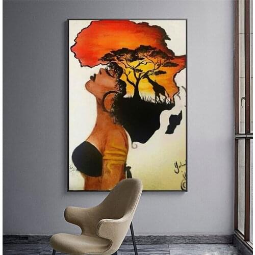 African womens traditional paintings on the wall Abstract sunset landscape wall art canvas prints and poster family Decor photo