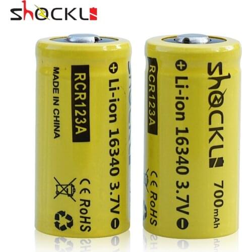 2pcs /lot Shockli RCR123 16340 Battery 700mAh 3.7V Rechargeable Li-ion battery 16340 Lithium battery for Arlo camera flashlight