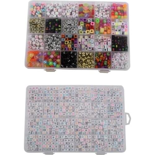 English Letter Acrylic Beads Square Flat Alphabet Beads with 1200Pcs Acrylic Mixed Letter and Number Beads