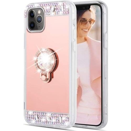 Diamond Mirror Case for iPhone 11 Pro MAX XS MAX XR SE 2020 7 8 6 6s Plus 12 Pro Crystal Rhinestone Ring Kickstand Silicone Case
