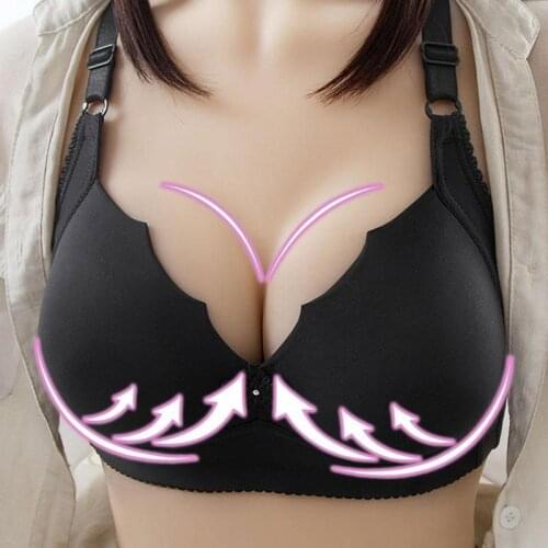 Women Yoga Sexy Plus size Push Up Full Coverage Bra Wireless Deep-V Gathered Bra Cup Thin Underwears Bras S0D8