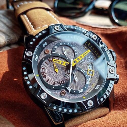 MEGIR Mens Watches Top Brand Luxury Chronograph Sport Watch Wristwatch Man Watch Waterproof Leather Relogio Masculino