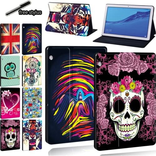 Tablet Case for Huawei MediaPad T5 10 10.1"/T3 10 9.6"/M5 10.8"/M5 Lite 10.1"/T3 8.0 Inch Print Pattern Protective Cover+ Stylus