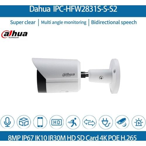 Dahua IPC-HFW2831S-S-S2 Bullet Network IP Camera Starlight Mini 8MP 4K PoE SD Card Slot H.265 30M IR IVS Onvif IP67 Bullet Cam