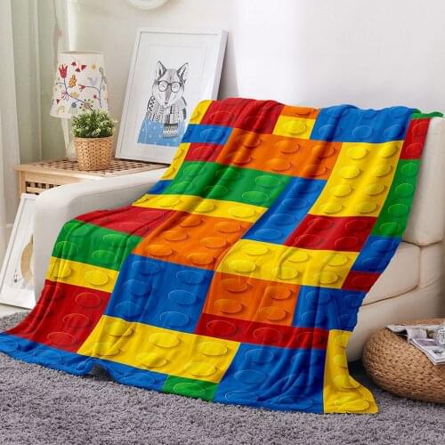 Children Adult Soft Rainbow Block Printed Flannel Blanket Comfortable Breathable Material Suitable for Sofa Bedroom Bed