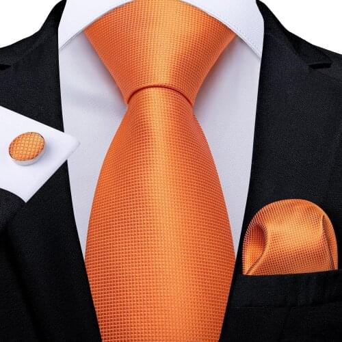 DiBanGu Mens Necktie Orange Solid Designer Silk Wedding Tie For Men Necktie Ring Hanky Cufflinks Tie Set Business Party