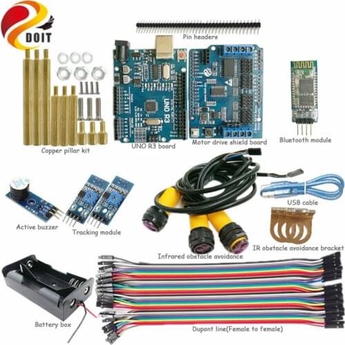 DOIT Bluetooth Control Tracking Obstacle Avoidanve Kit with UNO R3 Board+Motor Drive Board+Tracking Module+ IR Obstacle