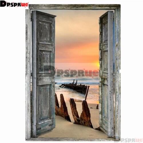 Dpsprue Full 5D DIY Square/Round Drill Diamond Painting "Door Sea Scenery" Diamond Embroidery Cross Stitch 3D Decor Gift DF11