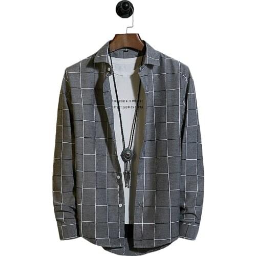 HCXY brand mens shirt long-sleeved Korean style slim fit shirt for men trendy handsome plaid casual shirts male