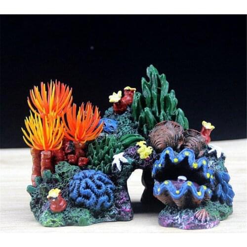 DIY Aquarium Resin Fish Tank Coral Artificial Conch Shells Rockery Water Plants Fake Tree Mountain Cave Fish Tank Decor Ornament