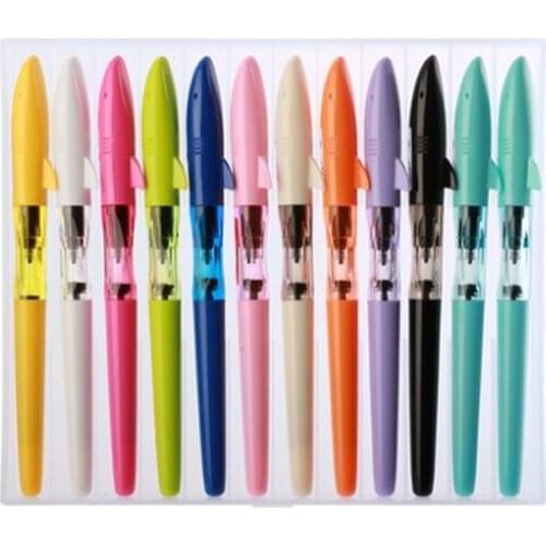 JINHAO SHAKR Series Plastic Fountain Pen 0.5/0.38mm Chil Student Practise Calligraphy Pens School Supplies 12 Colors for Choose