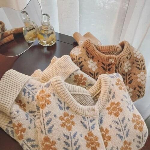 Flowers Cardigan Women Young Style Prairie Chic Knitted Sweater Raglan Sleeve Autumn Winter Elegent Cardigan Women Jumper Coat