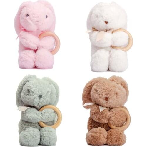 Customized Baby Name Teether Beech Ring 25CM Baby Sleep Soothing Plush Doll Cute Stuffed Rabbit Baby Accompany Dolls Gift
