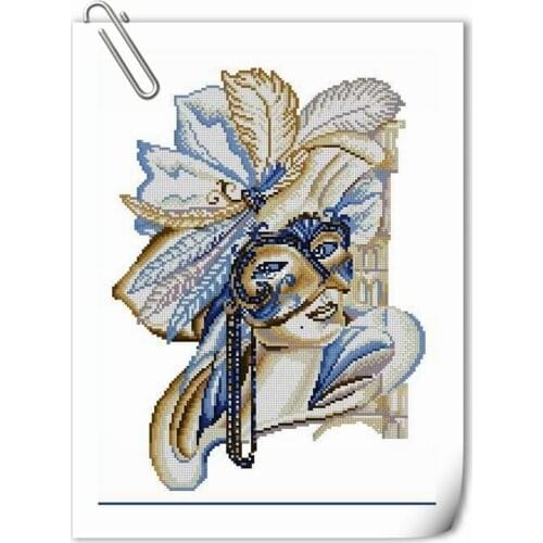 -Masquerade mask 33-41 Cross Stitch Set Cross-stitch Kit Embroidery Needlework Craft Packages Cotton Fabric Floss