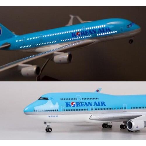 47cm 1/150 Scale Aircraft Model Korean Airline Boeing B747 A380 Airplane WIth Light Wheels Resin Plane Model For Collection