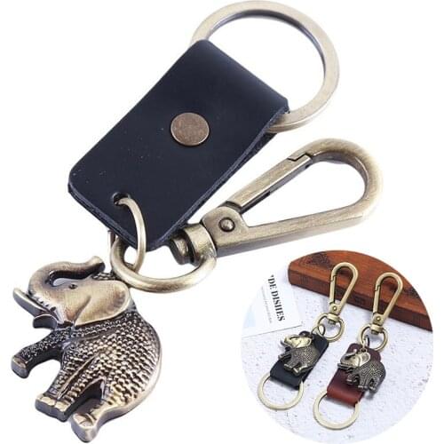 Fashion Vintage Punk Key Chain Metal Elephant Pendant Leather Charm Key Ring For Women Men Handbag Car Holder Key Ring Gifts