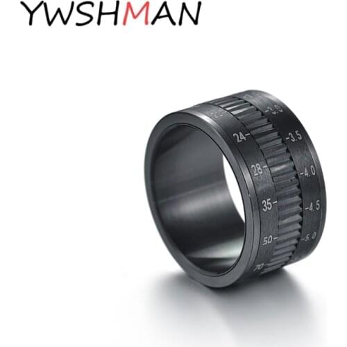 2021 Fashion Hip Hop 12mm Titanium Steel Black Rotating Fine Tuning Camera Lens Mens Ring Jewelry Gift