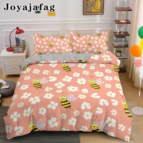 Cartoon Honey Bee King Queen Single Bedding Set For Kid Adult Festival Gift Quilt Cover With Pillowcase Soft Fabric Duvet Covers