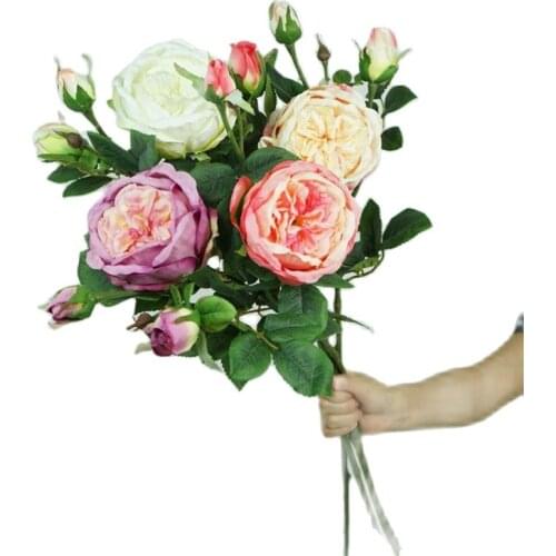ONE Fake Anna Rose (3 Heads/Piece) 27.95" Length Simulation Round Roses for Wedding Home Decorative Artificial Flowers