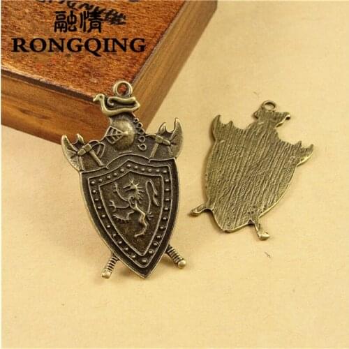 RONGQING 43*28MM Retro Shield Pendants 40pcs/lot Trendy Metal Charms for Jewelry Making DIY