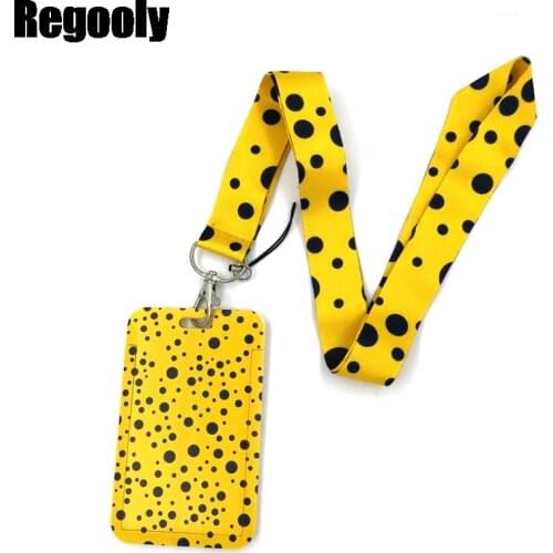 Popular art Wave point Yellow Lanyard Credit Card ID Holder Bag Student Women Travel Card Cover Badge Car Keychain Accessories
