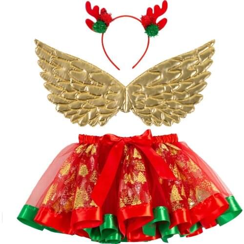 Christmas Kids Girls Tutu Skirt Cartoon Paillette Ballerina Pettiskirt Ballet Princess Party Dance Costume Tulle Skirt Wing Sets