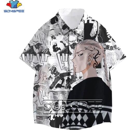 SONSPEE Adventure Anime Tokyo Revengers Manjiro Sano Cartoon Hawaiian Blouse 3D Printing Men Women Man Oversize Shirt Kid Shirts