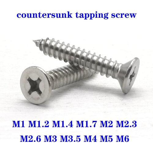 10-100pcs Cross Recessed Countersunk Flat Head Self-tapping Screw M1/1.2/1.4-M6 Stainless Steel Phillips Screw Furniture Screw