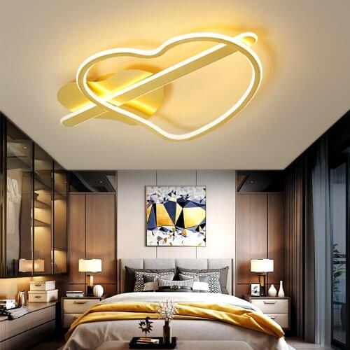 Modern Led Heart Shape Ceiling Light with Remote Control Gold Brown Dimmable Acrylic Lamp for Bedroom Living Room Kitchen Loft