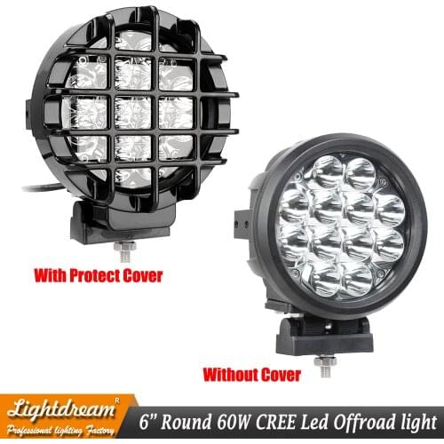 New 6 inch led lights Driving 60W Round Led OffRoad Lights 12V Spotlights HeadLight 4x4 Truck+ Protect Cover 12Leds x1pc