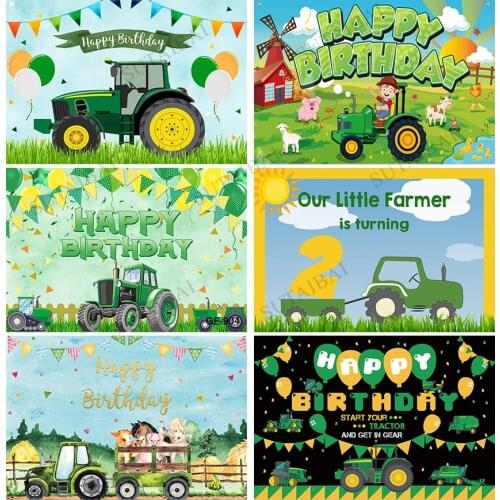 Tractor Birthday Backdrop Boy Farm Happy First Birthday Background Start Tractor and Put It In Gear Kids Birthday Party Decor