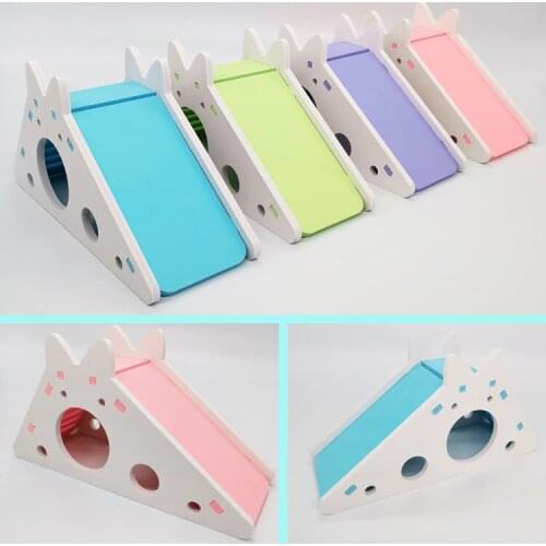 1Pcs Hamster Hideout Cute Hamster Exercise Toy Wooden Hamster House Ladder Slide Guinea Pig Hamster Accessories Hamster Cage