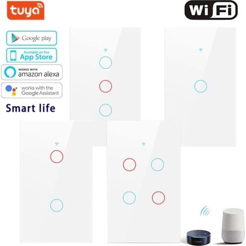 Smart WiFi Touch Switch No Neutral Wire Required Smart Home 1/2/3/4 Gang Light Switch Support Alexa Tuya APP 433RF Remote