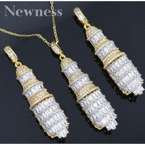 Newness Luxury Cone Shape 2PCS NECKLACE EARRING Sets Cubic Zircon For Women Wedding Indian Dubai Bridal Jewelry Sets