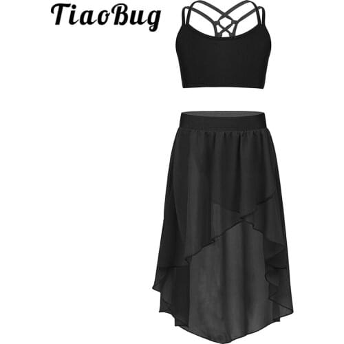 Latin Dance Skirt Kids Girls Professional Dancing Tanks Tops Chiffon Skirt Sets Teenage Rumba Ballet Latin Practice Dance Dress