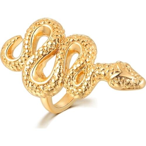 Vintage Gold Color Stainless Steel Finger Snake Rings for Women Punk Statement Animal Jewelry бижутерия