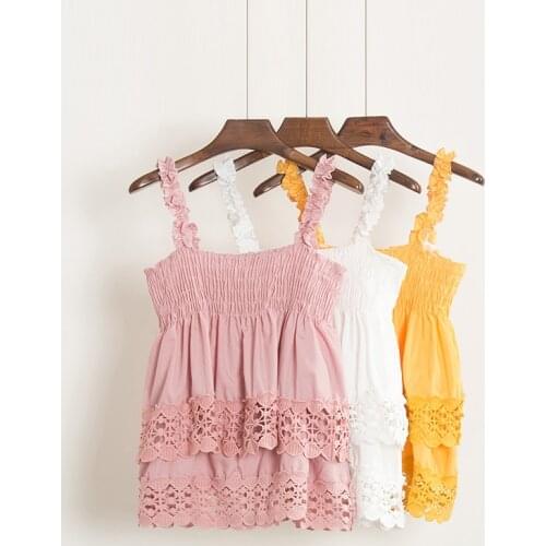 [Alphalmoda] 2017 Summer Women Beautiful Lace Blouses All-match Hook Flowers Lace Patchwork Ruffled Sling Summer Tops