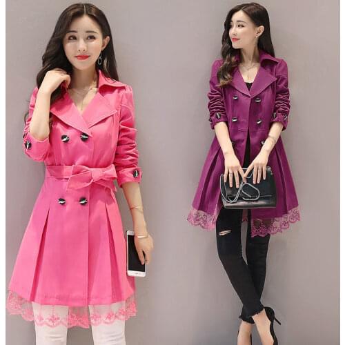 Trench Coat for Women Plus Size Korean Clothes Double Breasted Button Windbreaker Lace Duster Women 2020 Spring Autumn 10 Colors