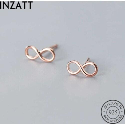 INZATT Real 925 Sterling Silver Minimalist infinity Stud Earrings For Fashion Women Fine Jewelry Geometry Symbol Accessories