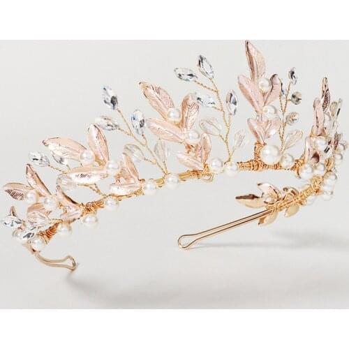MOGAKU New Rhinestone Headband Bridal Wedding Crowns for Women Elegant Hair Jewelry Imitation Pearl Headdress Party Accessories
