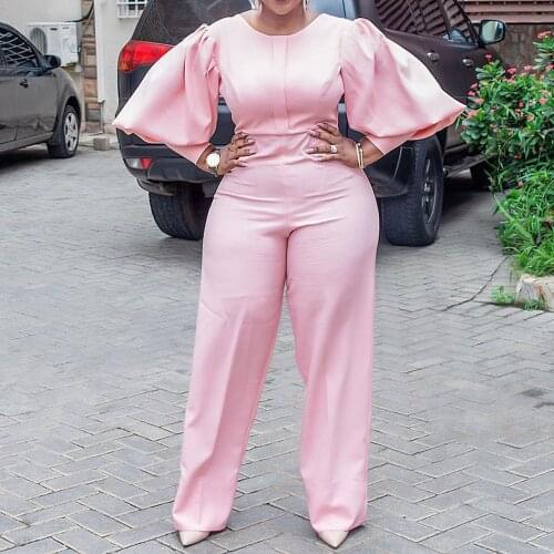 Office Lady Chic Long One Piece Overalls for Women Long Lantern Sleeve Wide Leg Jumpsuit Elegance High Waist Straight Rompers