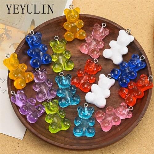 10pcs/lot Cute Colorful Gummy Bear Resin Charms Big Size Pendant For Women DIY Bracelet Necklace Jewelry Accessories 1.9x3.2cm